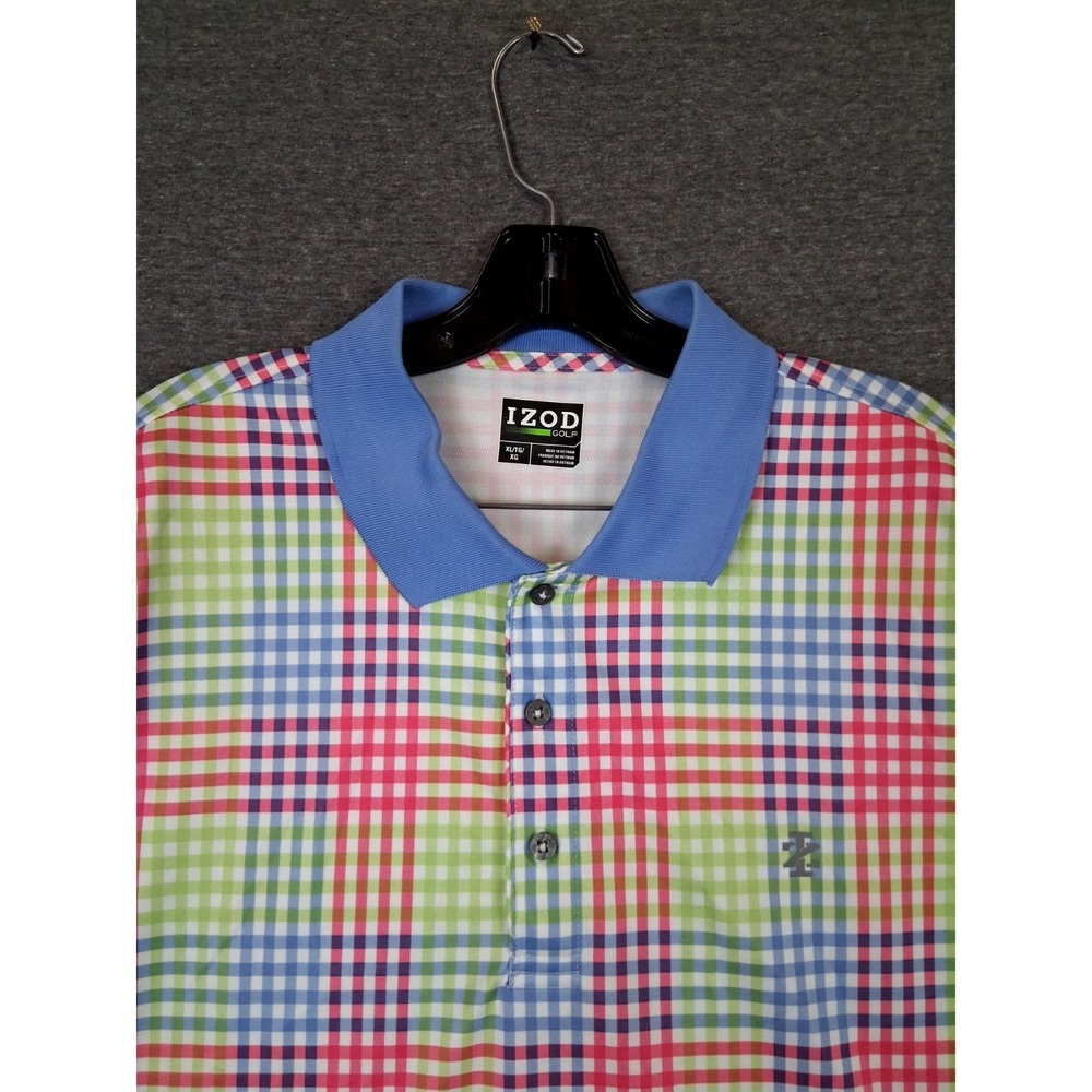 Izod Mens Shirt XL Multi Gingham Check Plaid Polo Casual Preppy Golf Resort Logo